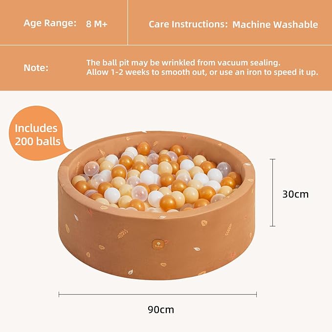 Foam Ball Pit 35.4"x 11.8" for Toddlers and Kids,Round Ball Pool Indoor Outdoor Baby Playpen,Ideal Gift for Infants,Balls not Included - Autumn Leaves