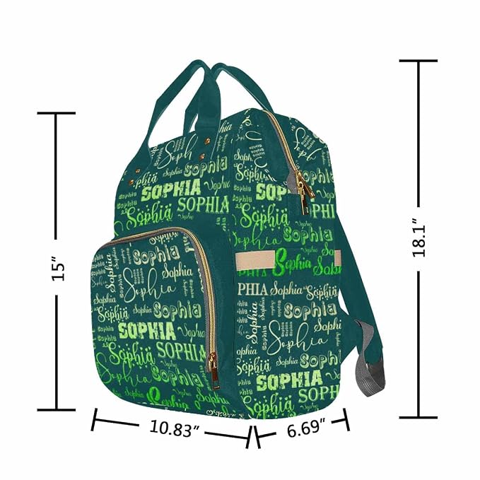 InterestPrint Custom Name Diaper Bag Personalized Dark Green Gradient Logo Text Nappy Bags Customized Signature Diapering Bag Casual Daypack Travel Backpack Shoulder Bag for Hiking Camping Work