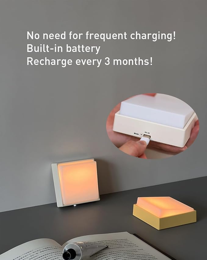 Smilodon Rechargeable Night Light, Dimmable Warm Nightlight, Wireless Portable, 30 Minutes Timer, Magnetic to Wall Fridge Shelf, for Bedroom, Hallway, Bathroom, Yellow, Small, SNL-7Y