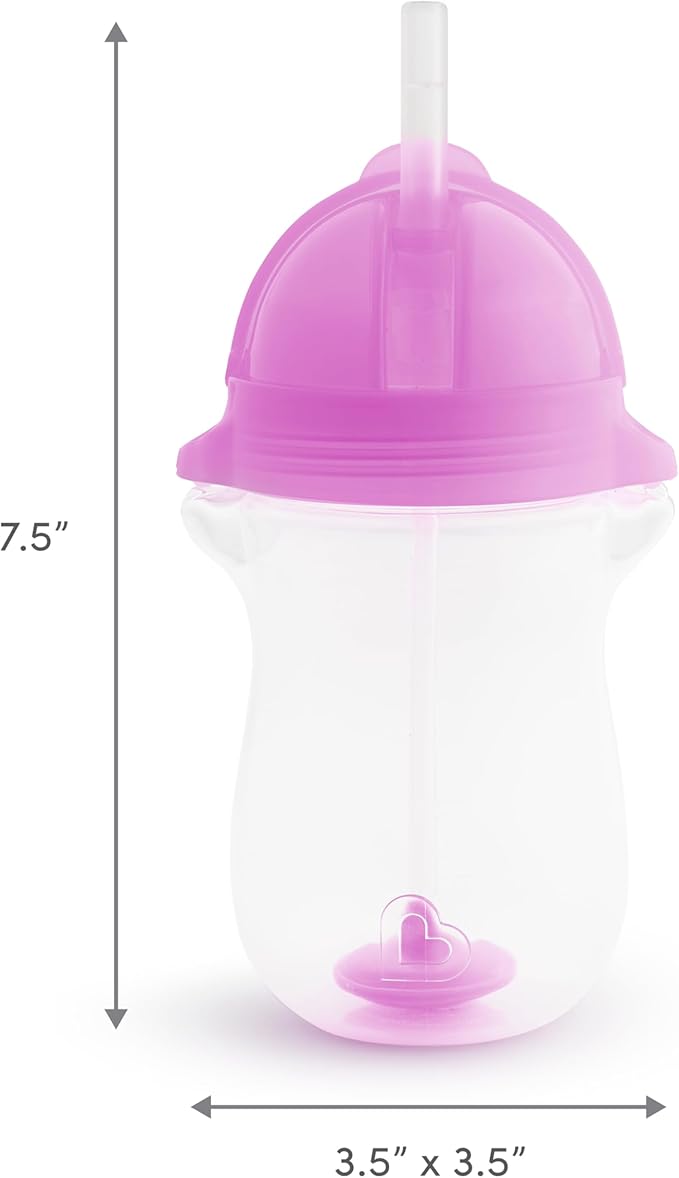 Munchkin Any Angle Weighted Toddler Straw Cups with Click Lock Lid, 10 Ounce, 2 Pack, Pink/Purple