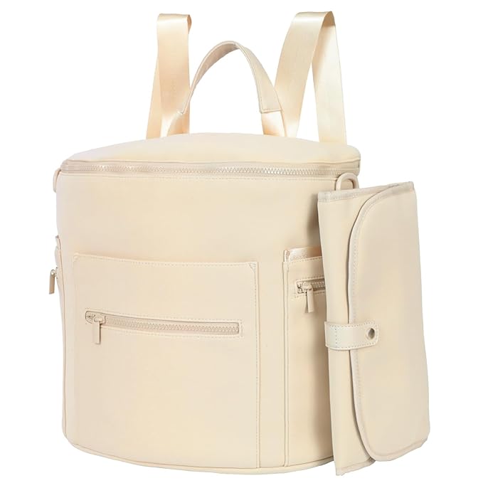 miss fong Neoprene Diaper Bag - Baby Diaper Bag,Large Capacity Neoprene Backpack with Changing Pad Travel Diaper Backpack Tote Backpack with 16 Pockets for Mom & Dad-Beige