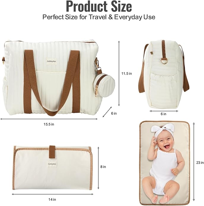GOBABYMART Diaper Bag Tote for Moms, Baby Hospital Bag with Insulated Bottle Pockets, Changing Pad & Stroller Straps