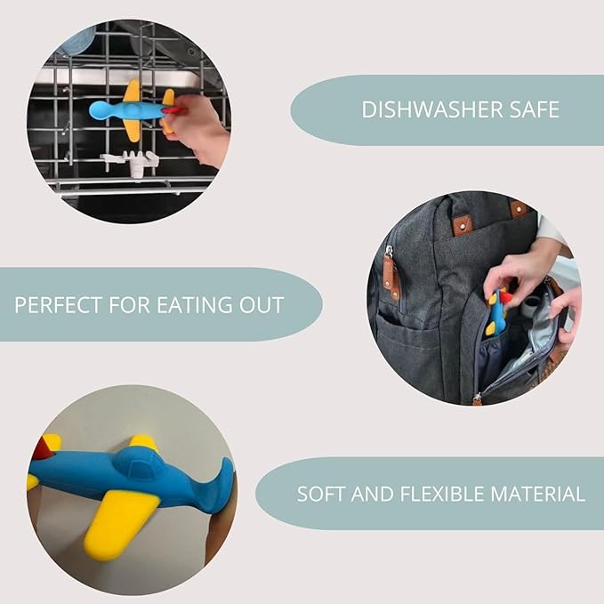 Airplane Baby Spoon and Suction Plate Set ??Turn Mealtime Into Playtime | BPA-Free Silicone Baby Feeding Set for Babies 6??8 Months