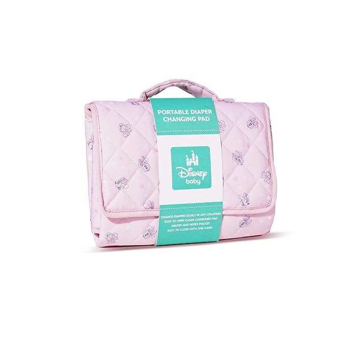Disney Minnie Mouse Portable Baby Changing Pad Quilted Poplin Waterproof Wipeable Diaper Changing Mat for Travel and Nursery