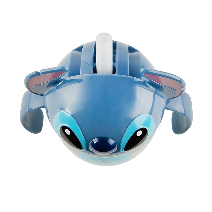 The First Years Disney Stitch Weighted Straw Cup - Spill Proof Toddler Straw Cups with Flip Top Cover - Transition Sippy Cups - Toddler Feeding Supplies - 7 Oz - Ages 6 Months and Up