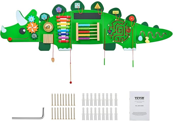 VEVOR Dinosaur Activity Busy Board Wall, 11 Activities Board, Montessori Sensory Wall Panel for Kids 3-12 Years, Sensory Activity Panel, Ideal for Toddler Playroom Nursery Classroom