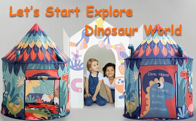 Dinosaur Pop Up Tent for Kids, Foldable Toddler Pop Up Indoor Tent for Boys Girls, Outdoor Dino Playhouse Fort Tent Ideal Birthday for Age 3 4 5 6 8