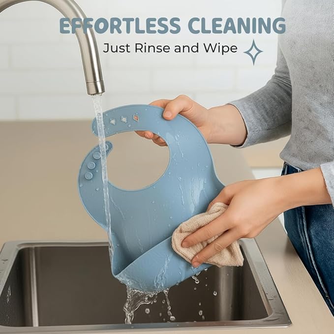 Silicone Baby Feeding Bibs ??Waterproof, BPA-Free, Soft & Adjustable with Crumb Catcher ??Easy to Clean