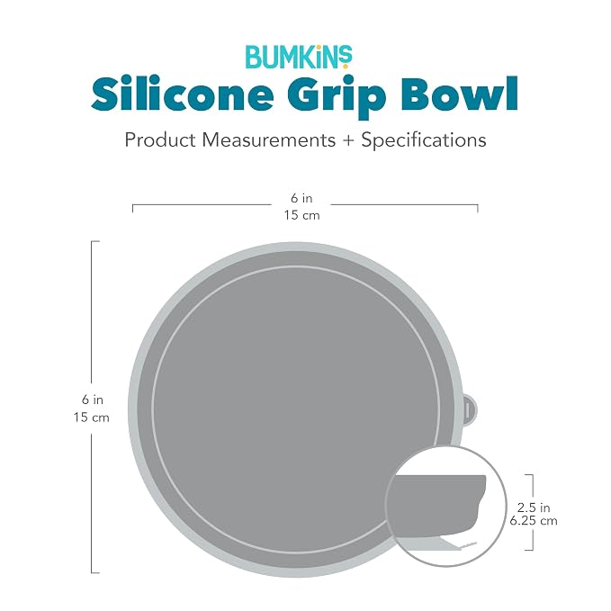 Bumkins Baby Bowl, Silicone Suction, for Babies, Toddlers and Kids, Baby Led Weaning, Feeding Essentials, Platinum Silicone, Non Skid Sticky Bottom, Supplies for Children Ages 6 Months Up, Blue