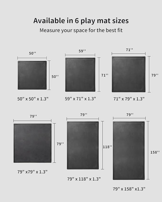 Goyuu Ultra Soft 1.3" Thick Baby Play Mat for Floor, 79x118 Playpen Mat Elasti-Foam Padded Crawling Mat for Babies, Toddlers, Infant, Kids, Non-Slip Backing Safe for Tummy Time, Grey