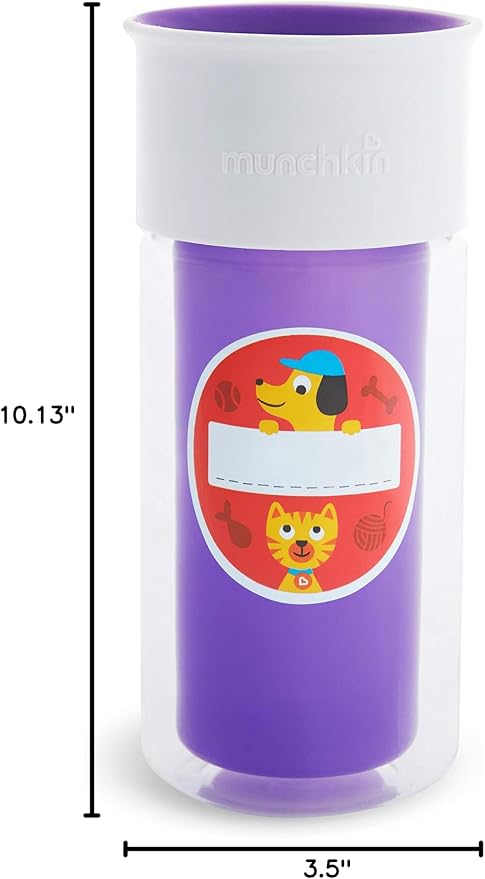 Munchkin® Miracle® 360 Insulated Sippy Cup, Includes Stickers to Customize Cup, 9 Ounce, Purple