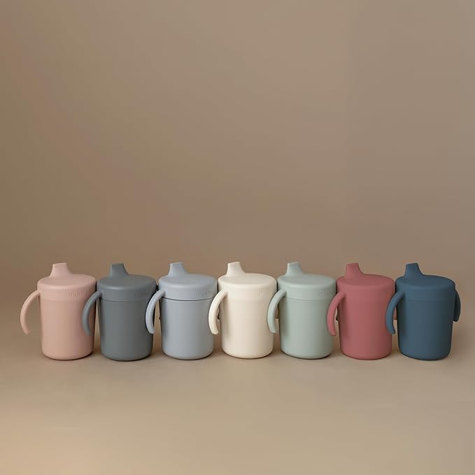 mushie Trainer Sippy Cup | Made in Denmark | Leak Resistant Twist-Off Lid & Handles | 6 Months + (Dusty Rose)