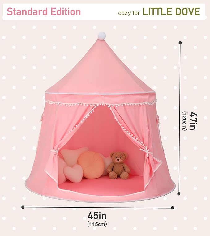 Kids Play Tent, Large Princess Tent, Kids Castle Play Tents with Carry Bag, Indoor Outdoor Game Playhouse, Portable Children Yurt Tents, Birthday Gift for Girls, 47''x45'', Pink