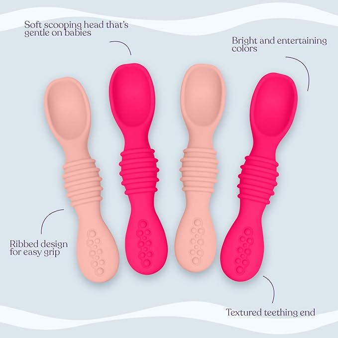 Silicone Baby Spoon, Baby Led Weaning, First Stage Baby Spoons, Baby Feeding Spoon Set Gum Friendly BPA Lead Phthalate & Plastic Free, Baby Self Feeding Utensils for Infant & Toddler, Great Gift