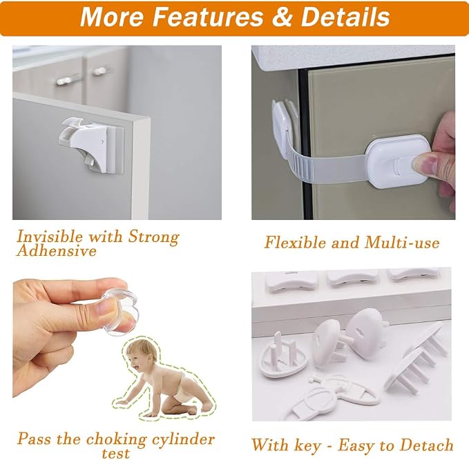 Baby Proofing Magnetic Cabinet Locks Kit (44 Pack) + 12 Magnetic Cabinet Locks & 3 Keys