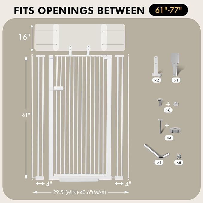 Snagle Paw Extra Tall Cat Gate with Acrylic Top Panel,30-40.6" Wide Adjustable Pet Gates, Pressure Mounted, No-Drill Easy Install,Tall Cat Gate for Doorways,Stairs,Kitchen 77",White