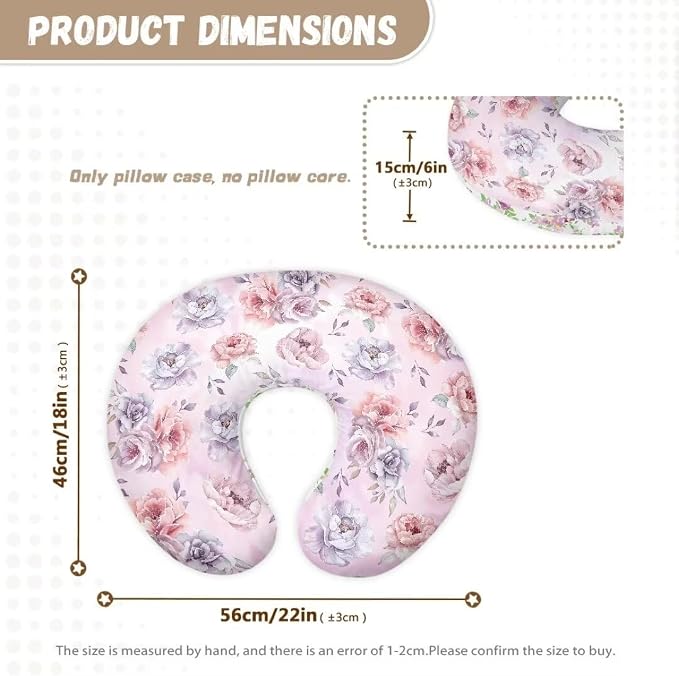 Rose Floral Nursing Pillow Covers Breastfeeding Pillow Slipcover for Baby Boys Nursing Pillow Slipcover for Girls Feeding Position Support Pillow Cover for 0-24 Months Infant