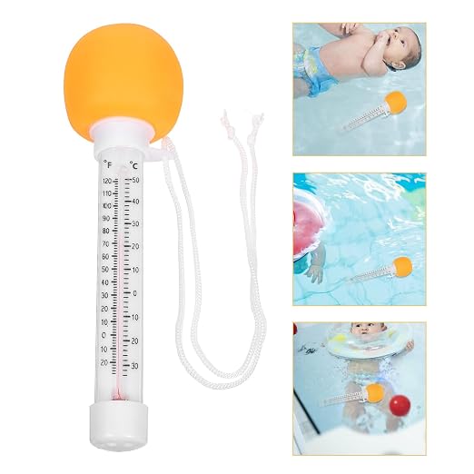 Floating Pool Thermometer Orange with Cartoon Design, Water Temperature Gauge for Bath, Hot Tub and Swimming Pool Use, Easy-Read Floating Bath Thermometer for Newborns