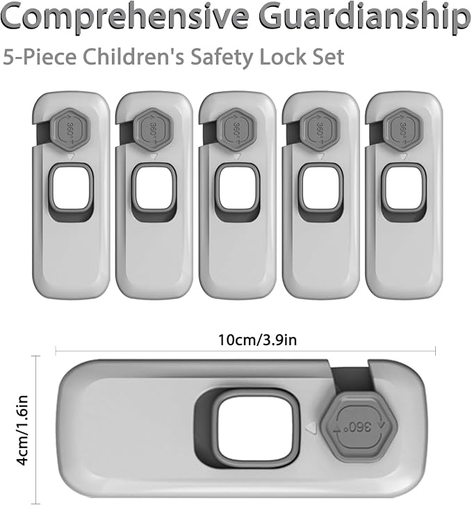 5 Pack Childproof Refrigerator Lock,Baby Safety Fridge Door Lock,Freezer Lock Apply to Max 1"(25mm) Sealing Strip,Cabinet Cupboard Lock for Toddlers,Easy to Install,No Tools Need or Drill,Grey