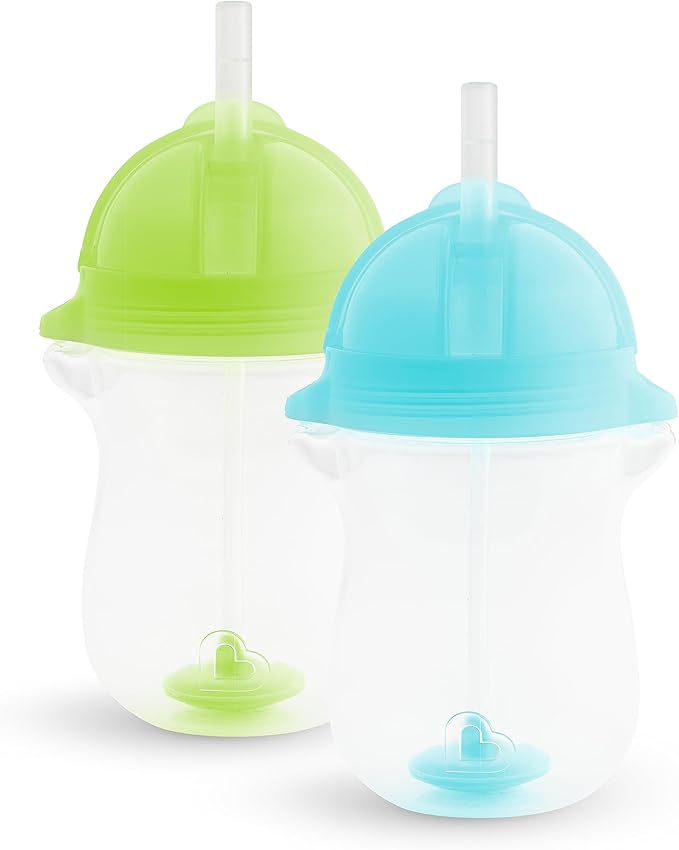 Munchkin Straw Cups, 10 Ounce, Weighted, Click Lock Lid | 4 Pack | Blue/Green | Toddler | Any Angle