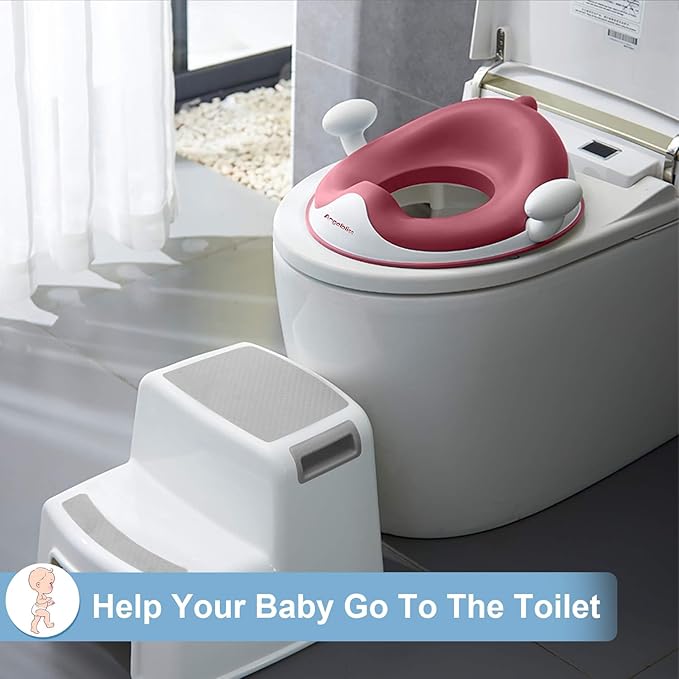 ANGELBLISS Baby Potty Training Toilet Seat with Soft Cushion Handles, Haute Collection, Double Anti-Slip Design and Splash Guard for Boys and Girls (Dark Pink)