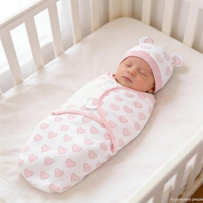 Baby Swaddle Sleep Sack with Hat Set for 0-3 months 3-Pack Soft Cotton Newborn Wearable Swaddle Wrap for Girls Boys