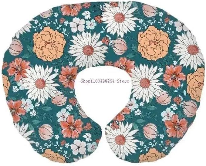 Nursing Pillow Cover, U-Shaped, Rainbow and Sun Pattern, Soft Fabric, Detachable and Washable, Slipcover Only (Green)