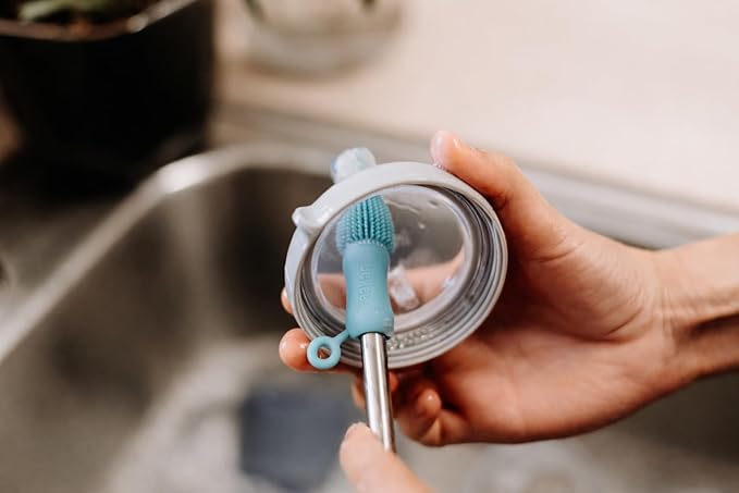 Haakaa Silicone Cleaning Brush Kit ??Household Cleaning Brushes for Bottles and Crevices ??Food-Grade Silicone: Dishwasher Safe (Kit-Mist Blue)