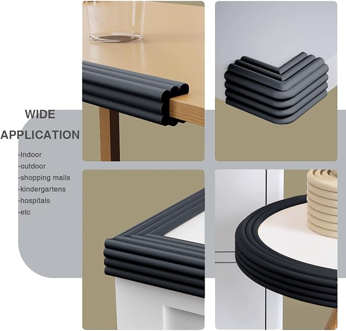 6.6 Ft Edge and Corner Guard Protector for Baby Edge Trim Anti-Collision Rubber Strip Protector Strip for Indoor and Outdoor Kindergarten Stair Steps Walls Other Edges (Black)