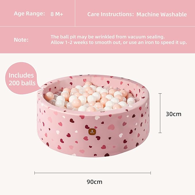 Foam Ball Pit 35.4"x 11.8" for Toddlers and Kids,Round Ball Pool Indoor Outdoor Baby Playpen,Ideal Gift for Infants,Balls not Included - Sweetheart