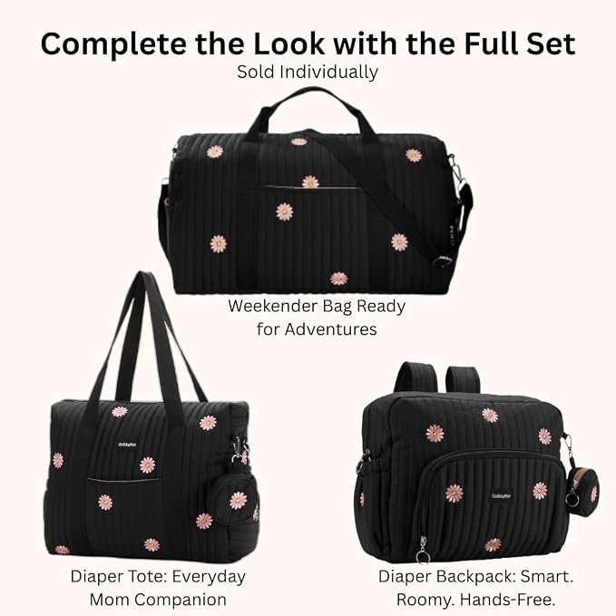 GOBABYMART 3pc Diaper Bag Tote Set, Hospital Bag for Labor & Delivery, Maternity Travel Bag with Changing Pad & Pacifier Case