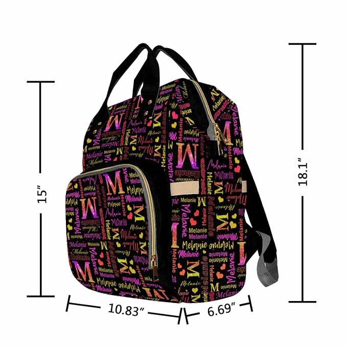 InterestPrint Personalized Monogram Mommy Diaper Bag - Customized Black Purple Glitter Gradient Name Nursing Casual Travel Daypack Shoulder Bag