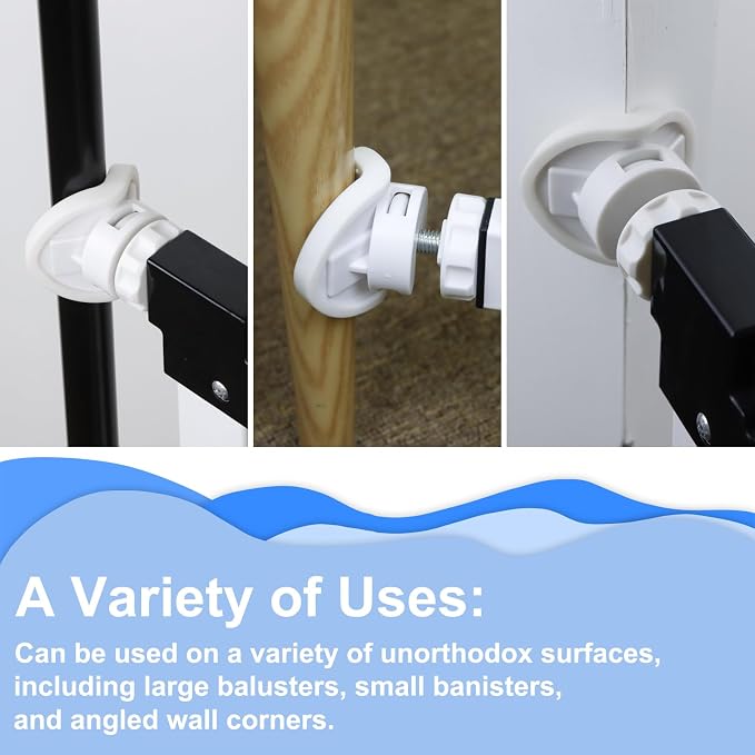 2 Pack Baby Gate Banister Adapter for Pressure Mounted Stairs - Universal Hardware Parts Kit for Baby and Dog Gates - No Drilling (White)