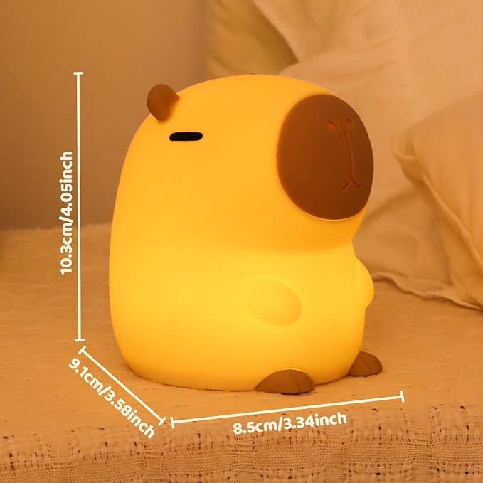 Rytinazzz Silicone Night Light for Kids, 50H Long Battery Capybara Lamp, Gift for Kids, Rechargeable Tap Control, Soft Dimmable Nursery Light