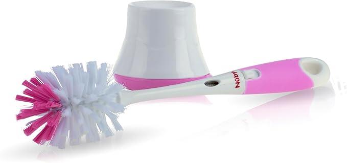 Nuby Bottle and Nipple Brush with Soft Bristles | 2 Pack: Blue & Grey or Pink & Lime | Accessory Cleaning Brush and Drying Stand