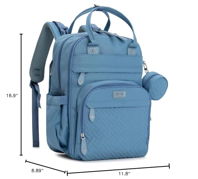 BabbleRoo Diaper Bag Backpack - Baby Essentials Travel Tote - Multi function Water Resistant Diaper Bag, Travel Essentials Baby Bag with Changing Pad, Stroller Straps & Pacifier Case - Light Blue