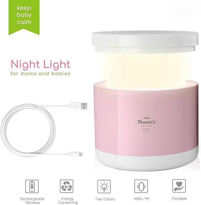 Little Martin’s Baby Night Light - USB Rechargeable Nursery Feeding LED Lamp - Adjustable Brightness & Cool White/Warm Yellow Two Color Modes (Pink, Limited Edition)