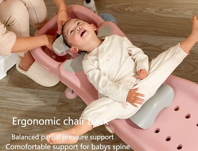 Adjustable Children Shampoo Chair for 3-10 Year Old Bathing Seat Tub Collapsible with Prevent Wet Clothes Design