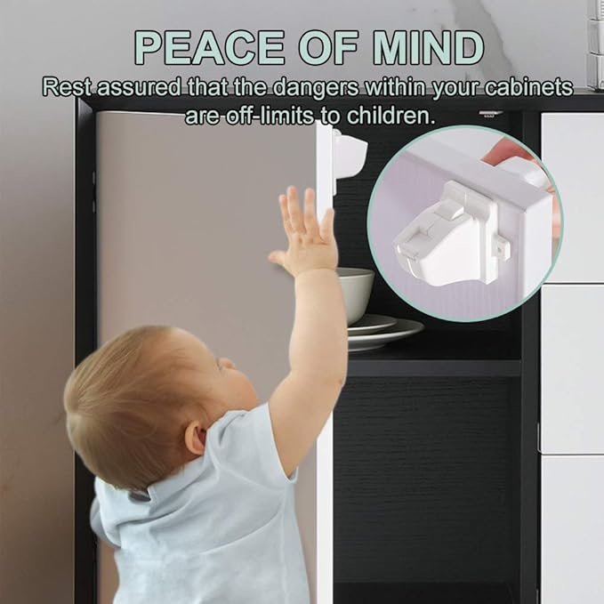 Magnetic Cabinet Locks Child Safety for Drawers and Cabinets - Kitchen Child Proof Cabinet Locks - Baby Proofing Safety