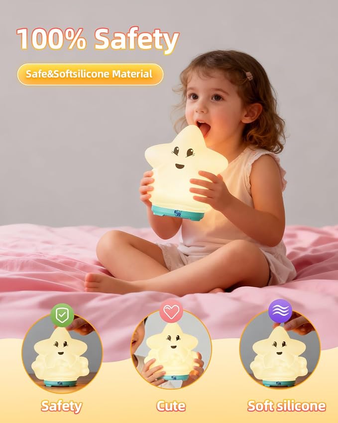 wapentake® Baby Night Light, Kids Night Light with Bluetooth Speaker & Music, Portable Nursery Night Light for Girls Bedroom, 16 Colors Changing Toddler, APP Control Rechargeable Lamp(Multi-Colored)