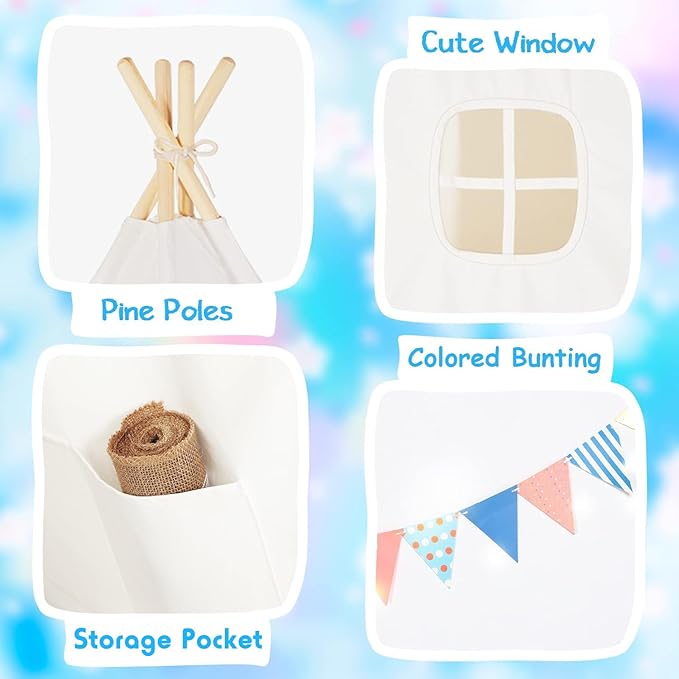 Teepee Play Tent for Kids with Carry Case, Foldable Girls Playhouse Toy Tent, Gift for Baby Toddler to Play Game Indoor and Outdoor