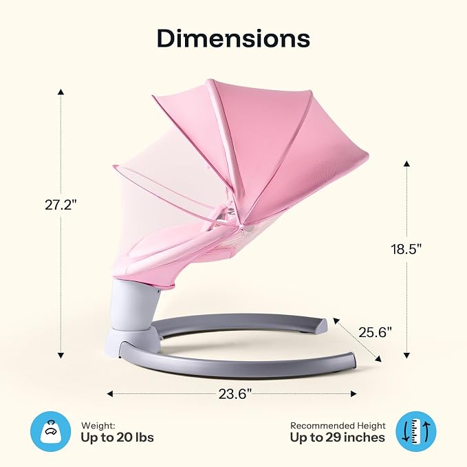 HARPPA Weddell Electric Baby Swing for Infants, 5-Point Harness, 5 Motion Levels, Remote & Touch Control, Built-in Melodies, Portable Baby Swing for Indoor Use,Light Pink