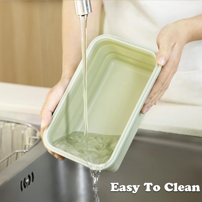 Collapsible Silicone Food Containers with Lids, 2 Pack 1200ml | Space saving foldable bowls for camping, microwave, freezer & dishwasher safe, BPA free