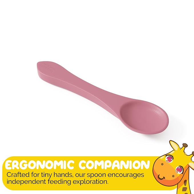 Baby Led Weaning Supplies by Muqee Peeko with Baby Suction Plate, Suction Bowl and Baby Spoons Self Feeding 6+ months in Warm Vanilla Beige Color (3 Piece Set)