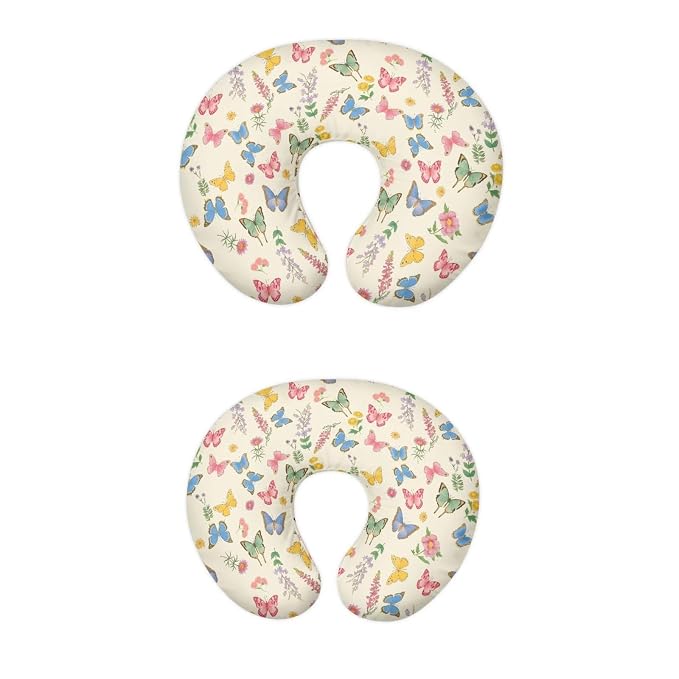 Colorful Butterfly Floral Breastfeeding Pillow Cover Newborn U-Shaped Breastfeeding Pillowcase Cushion Cover Stretchy Replaceable Pillow Cover Slipcover