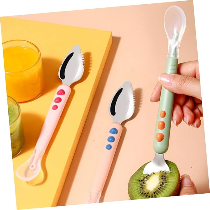 Double Head Silicone Feeding Spoon with Storage Box Soft Fruit Puree Scraping Utensil for Lightweight Food Spoon for Safe Self Feeding and Easy Portability