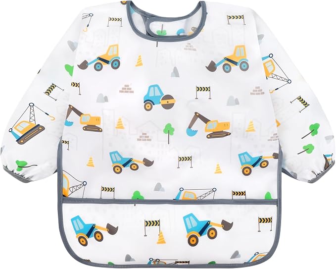 Accmor 4 Pack Long Sleeve Bibs, Baby Smock Waterproof Sleeved Bib Smock for Baby Toddler 6-36 Months