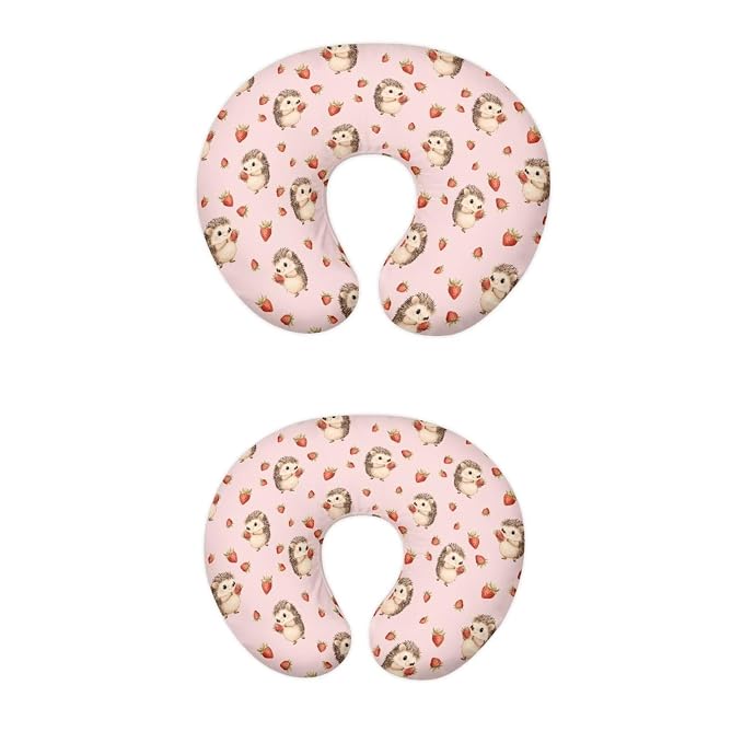 Multi Cute Hedgehogs and Strawberry Baby Nursing Pillow Cover Newborn U-Shaped Breastfeeding Pillowcase Cushion Cover Stain Resistant and Not Easy to Fade