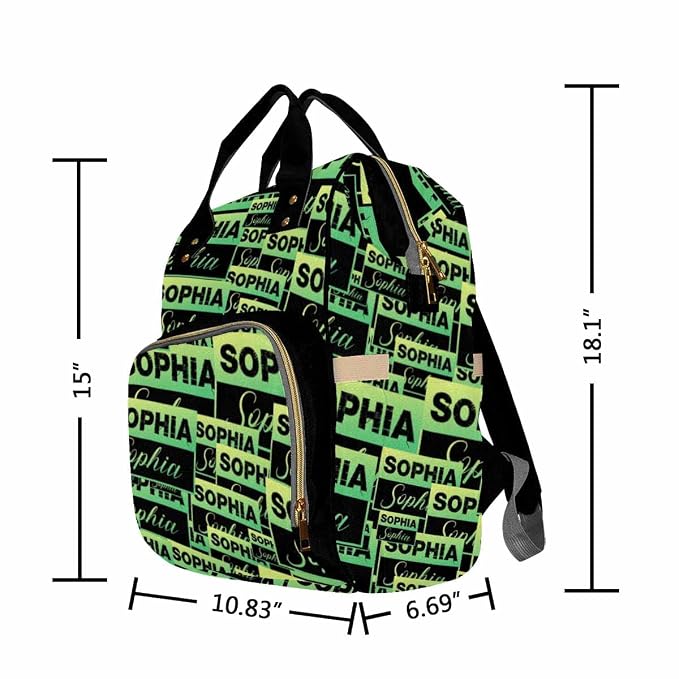 InterestPrint Custom Name Backpack, Personalized Green Label Logo Text Nappy Bags Customized Diapering Bag Backpack Casual Daypack Travel Shoulder Bag for Hiking Camping Work