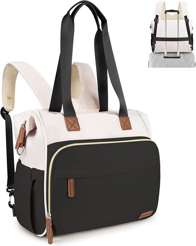 Pripher Diaper Bag Backpack Mommy Bag Large Capacity Diaper Backpack Travel Essential Baby Diaper Bag for Mom and Dad, Black & Beige